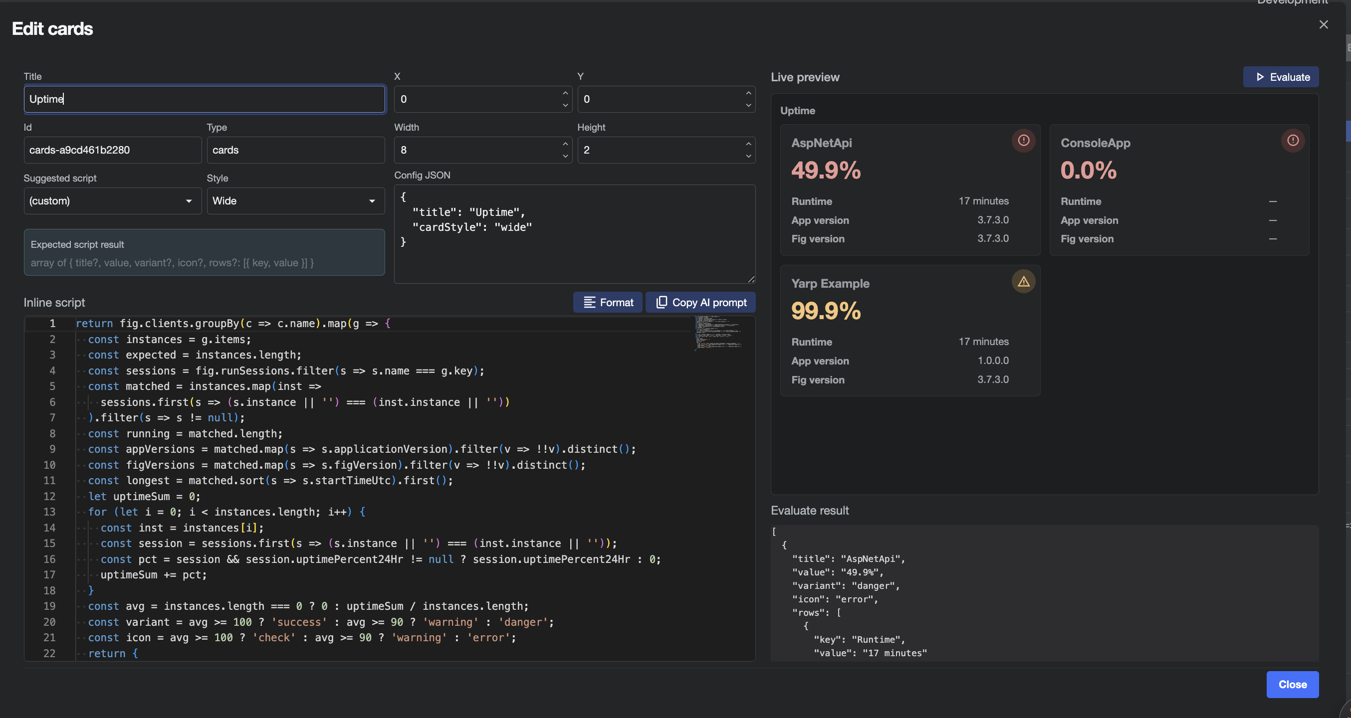 Component edit dialog