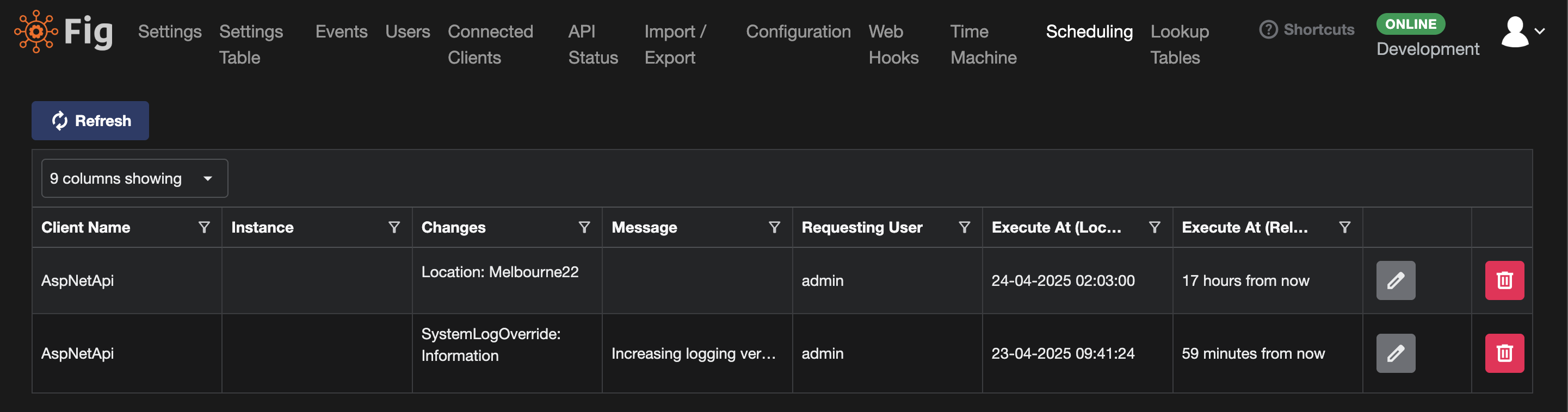 scheduling page